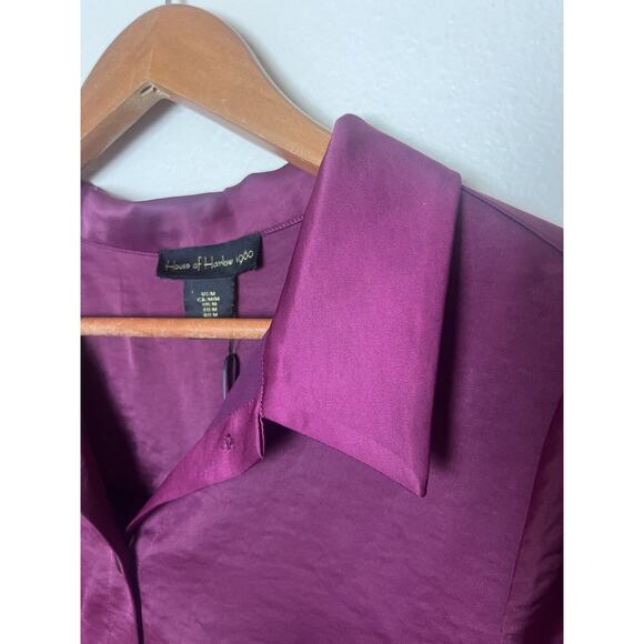 NWT House of Harlow Women’s Sz Medium Pink Button Front Satin Boxy Shirt - Picture 7 of 9